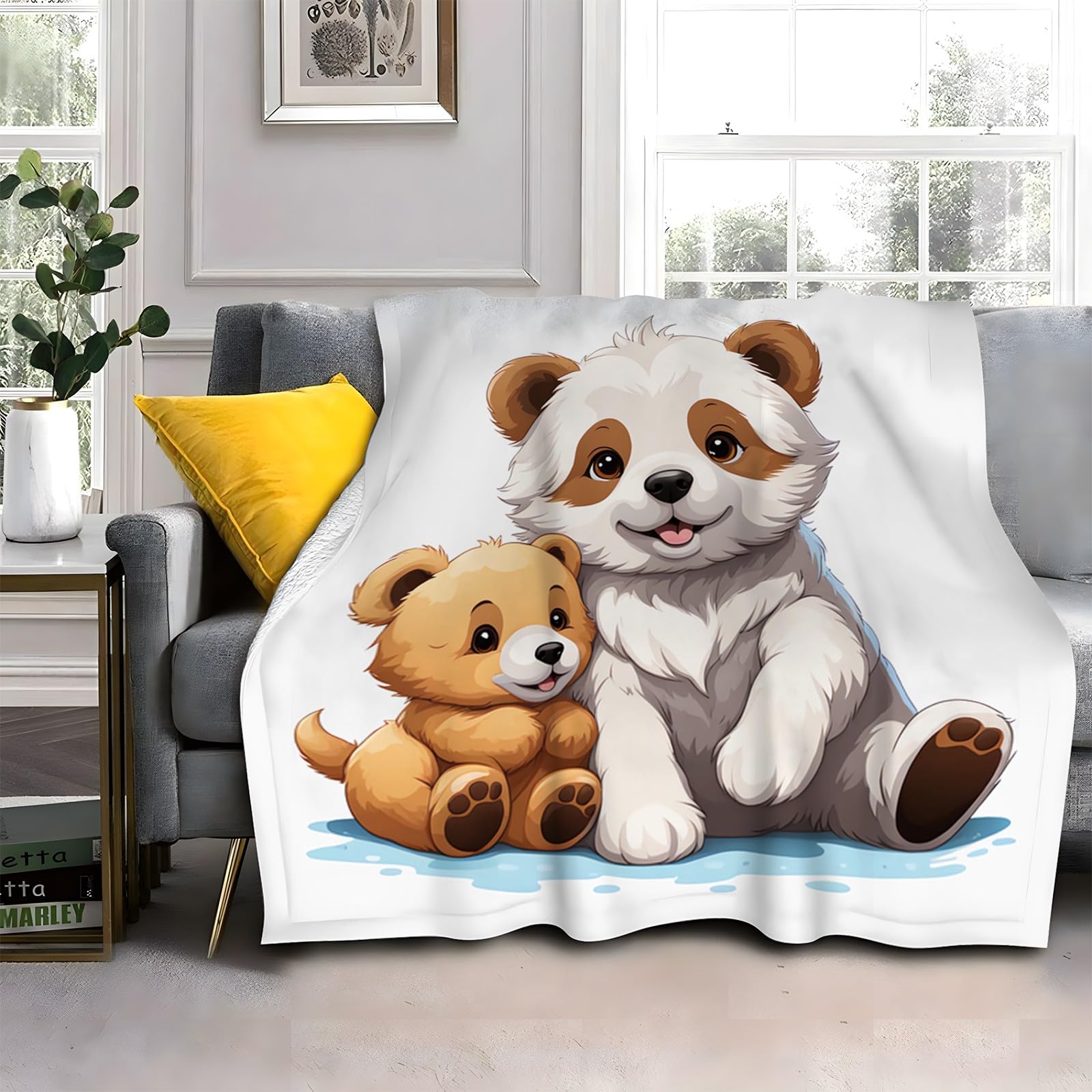 Couverture polaire ours blanc brun enfants plaid chaud