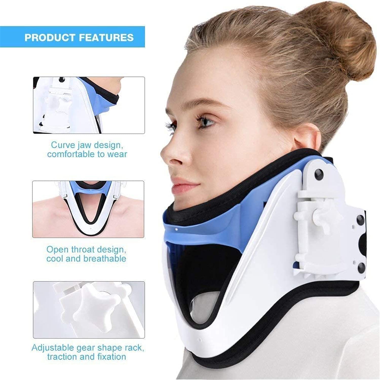 FOOJO Collar ortopédico para el Cuello para la Postura|Soporte para el Cuello con Altura Cervical Ajustable|para el Dolor de Cuello, estabiliza y Alivia la presión en la Columna Vertebral