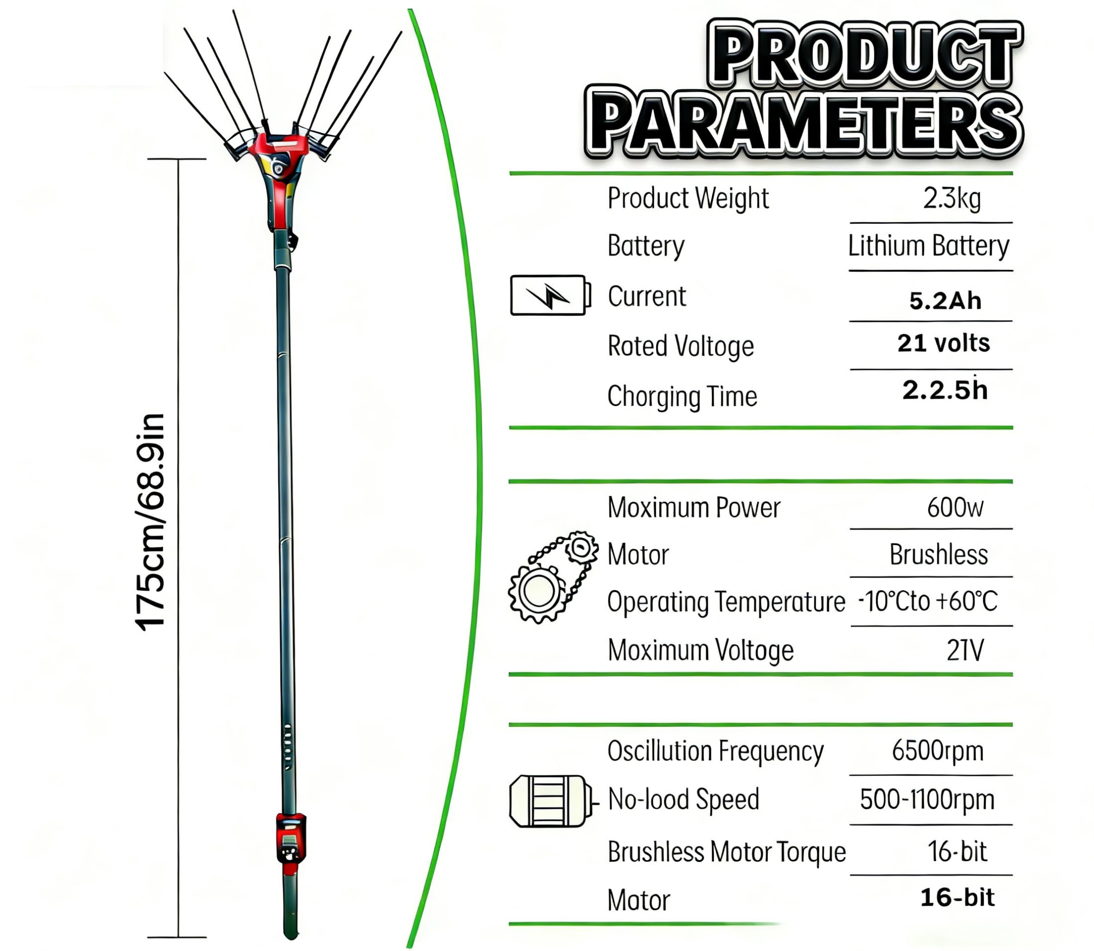 Recolector eléctrico de frutas con mango extensible, de 5.74 a 9.84 pies, ideal para cosechar aceitunas, aguacates, limones, peras y mangos