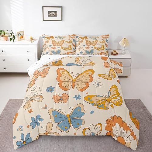 Miniatura 25 de Juego de edredón Kawaii de hongos, tamaño Queen, bohemio, juego de ropa de cama con estampado floral hippie y groovy, juego de ropa de cama y juegos