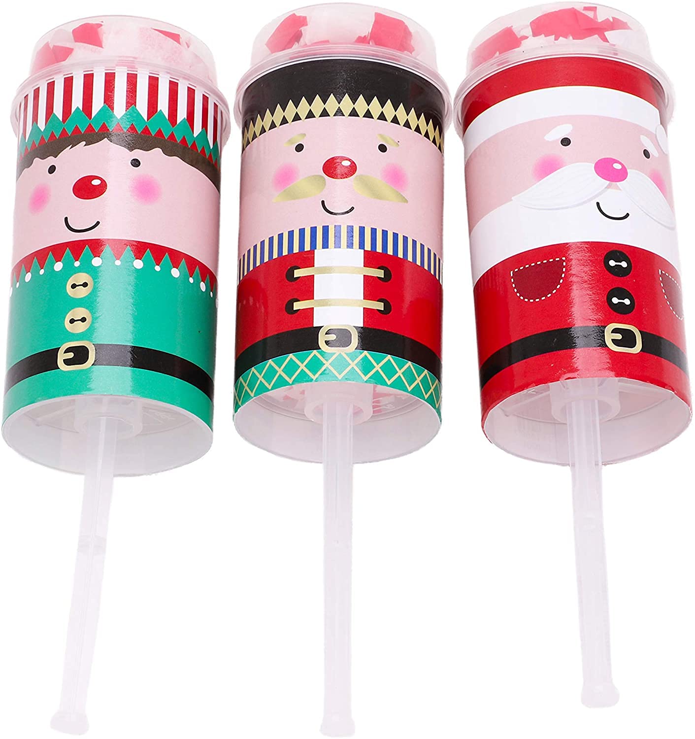 Toyland Pink Pack Of 3-16Cm Christmas Confetti Push Poppers - Party Decorations - Novelty Christmas Favour