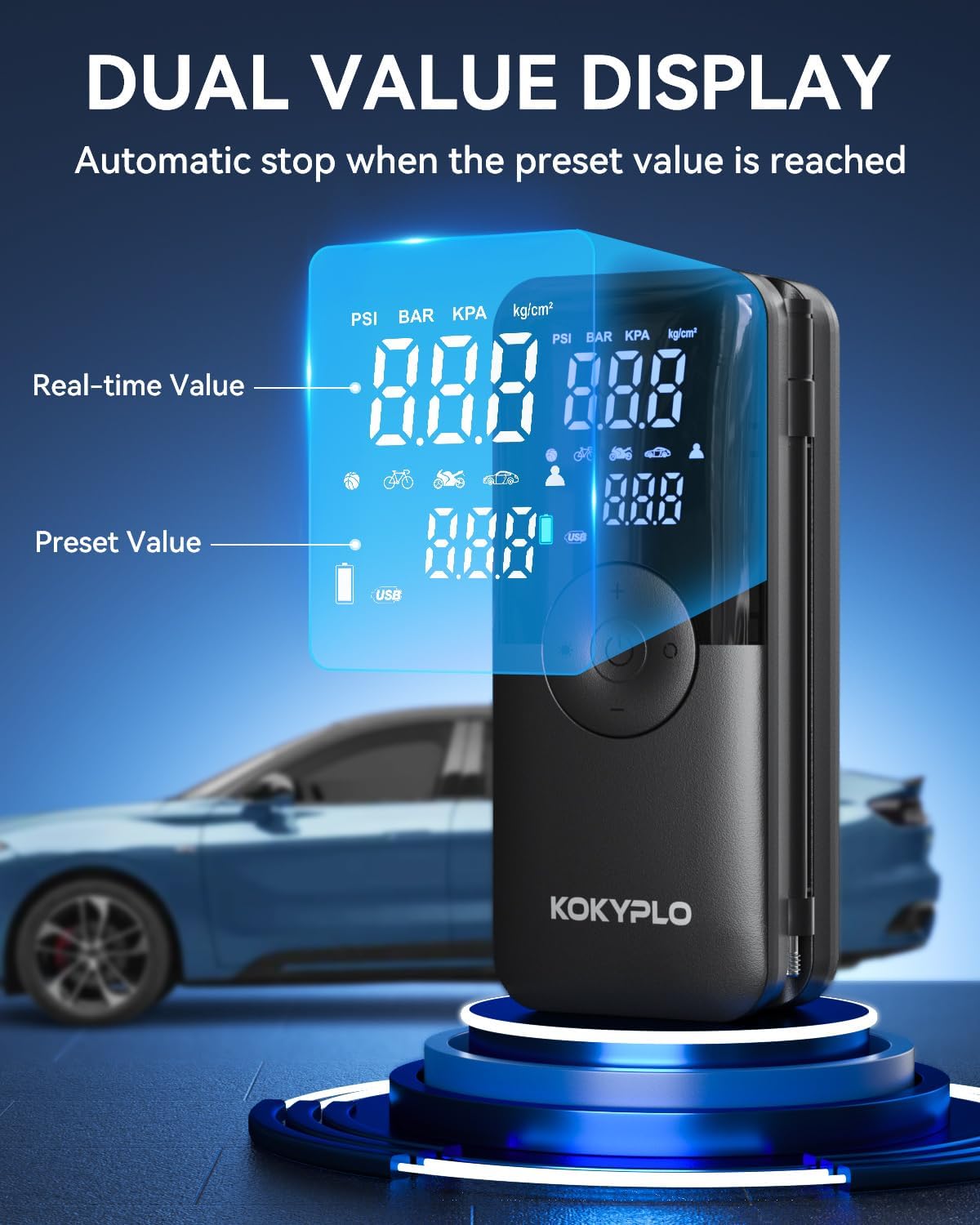 Tire Inflator Portable Air Compressor, Air Pump for Car Tires with Tire Pressure Gauge (150 PSI), One Click Smart Cordless Air Compressor with Inflation and Deflation Modes, 3X Fast Inflation