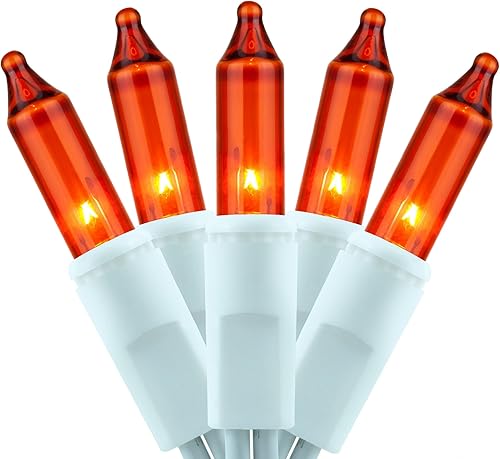 YULETIME 200 luces de Navidad naranjas, paquete de 2 hebras de 21 pies, 100 unidades, con certificación UL, mini cadena incandescente (naranja -