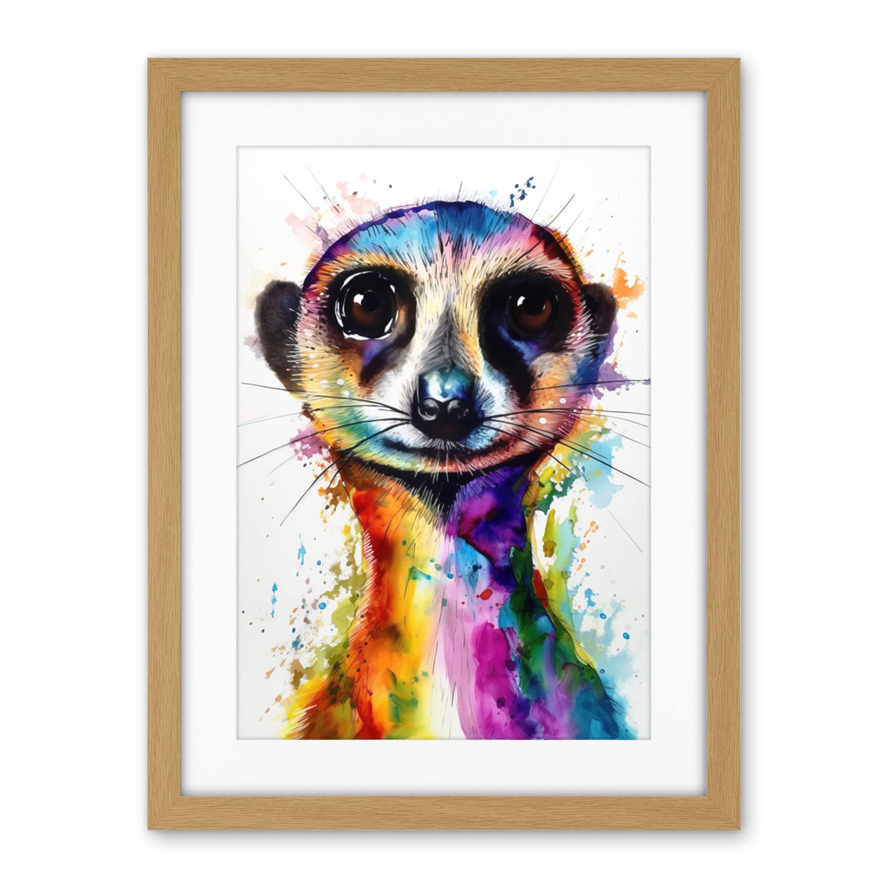 Artery8 Meerkat Splash Paint Watercolour Painting Artwork Framed Wall Art Print 18X24 Inch