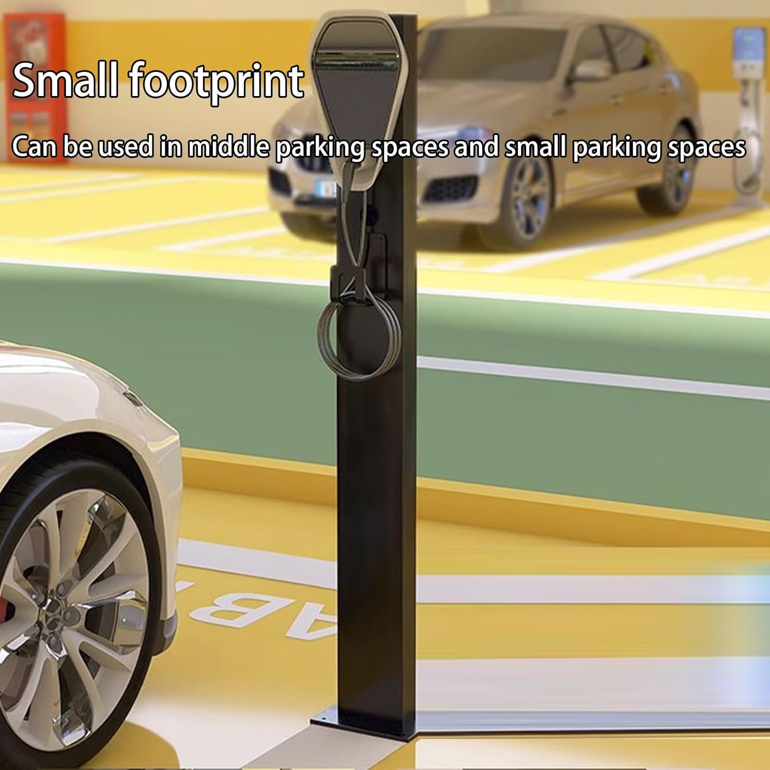 Outdoor EV Charger Pedestal - Electric Vehicle Charging Station with Support Pole, Wall-Mounted, Black with Back Panel, Durable and Weather-Resistant Charging Solution for All EVs