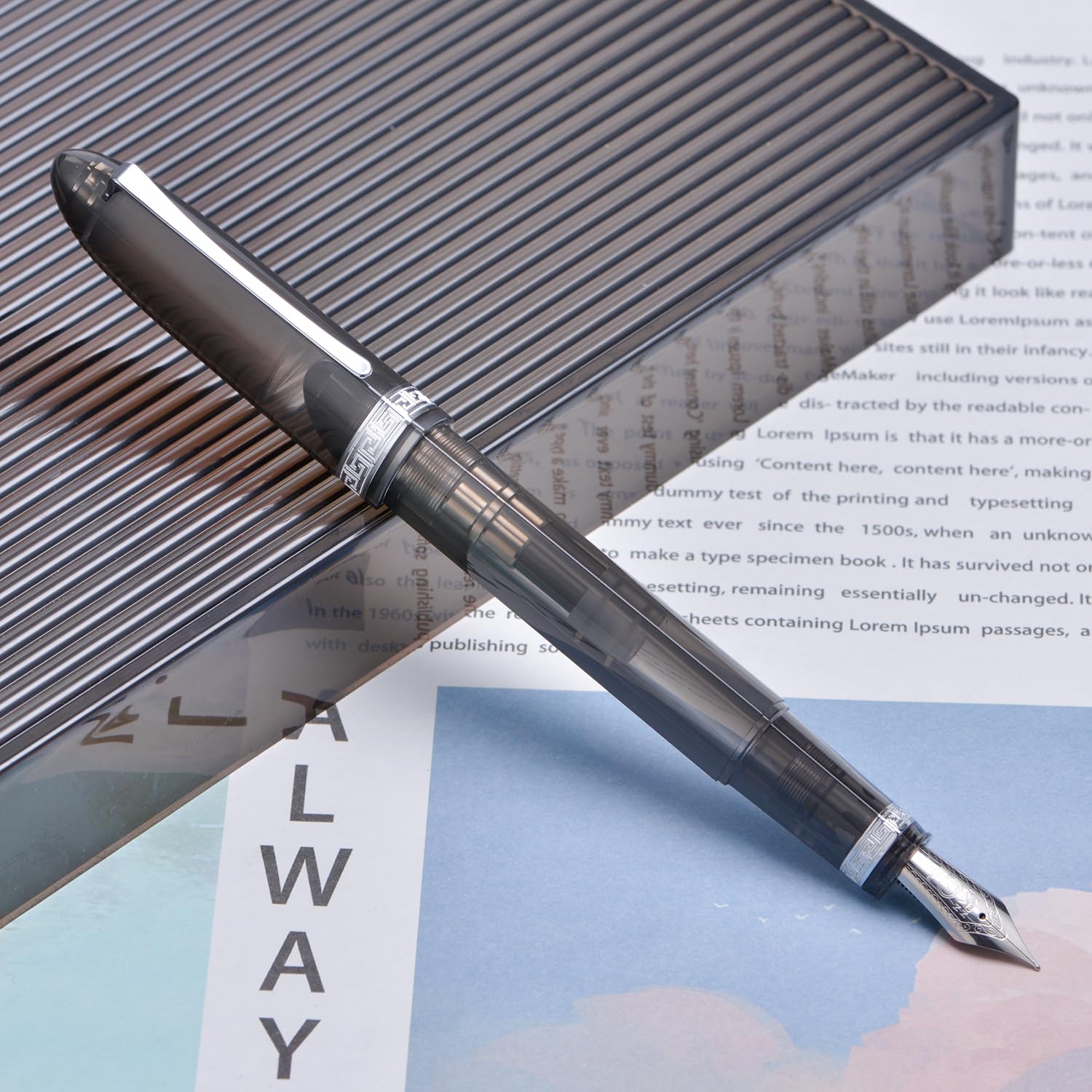 erofa Majohn V60 Triangular Piston Fountain Pen EF Nib, Transparent Gray Resin Writing Pen with Gift Box - Image 4