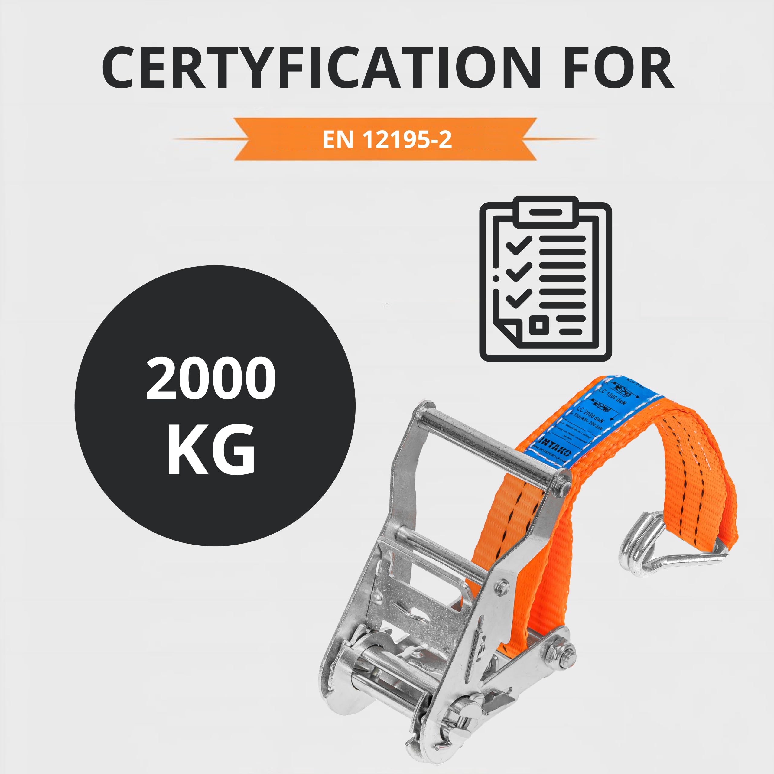 INTAKO Cinchas de Amarre con Carraca – 4m / 6m x 2000kg x 35mm – 2/10 Piezas – Eslingas con Carraca – Cinta de Amarre con Trinquete – Tensor de Cinchas para Auto y Moto (Naranja, 4m (2 Pezzi))