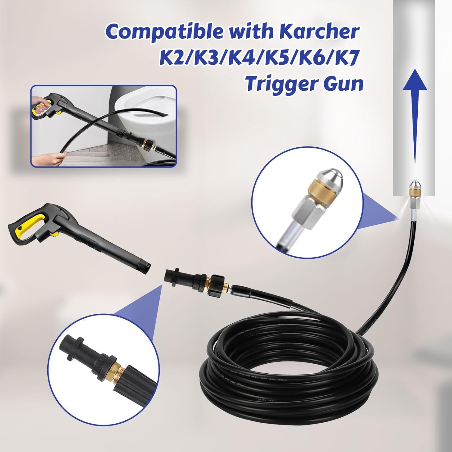 Tuyau Déboucheur Haute Pression 15m - 400 Bar - Compatible Kärcher K2 à K7 - Avec Buses Rotatives
