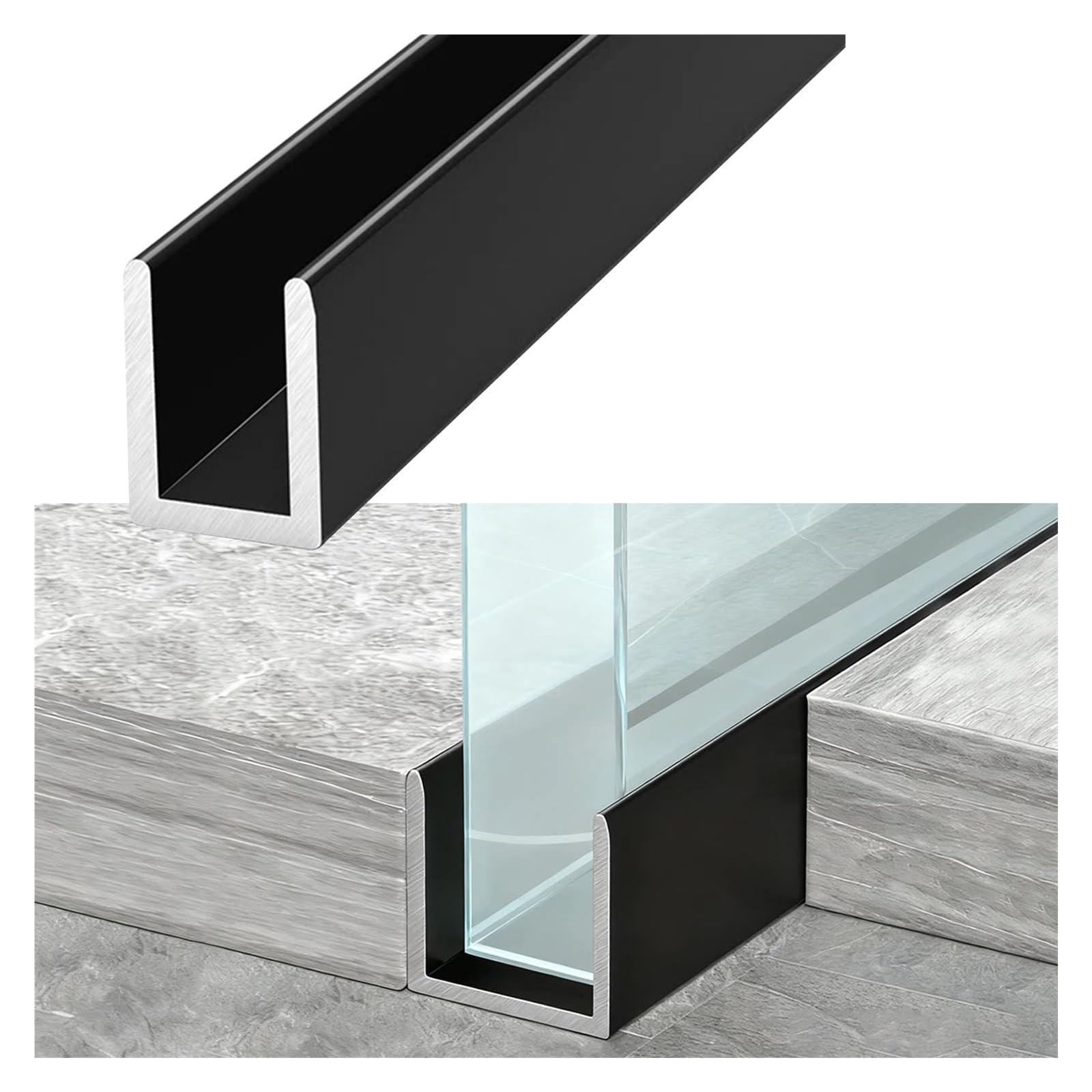 Canale di vetro a forma di U, pavimento incorporato pannello di profilo in alluminio scanalatura fissa per bagno, larghezza 6/8/10/12 mm, lunghezza 1,5 m