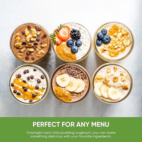 Miniatura 6 de KITCHOP Recipientes de avena durante la noche con tapas y cuchara, tarros de mason, recipiente de avena de vidrio de 16 onzas para llevar para pudín