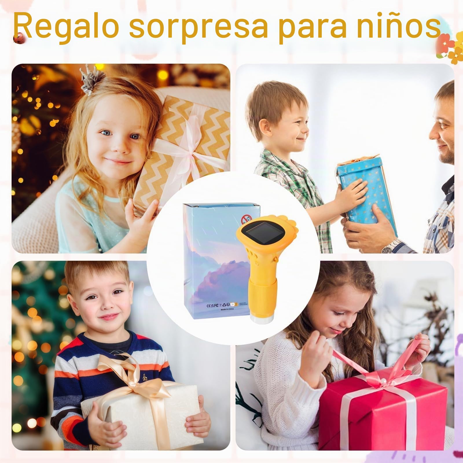 Microscopio Digital Niños con Pantalla IPS de 2.0'' y 8 Luces LED, 200x, Recargable, Portátil, 2MP y 200-1000X, Amarillo