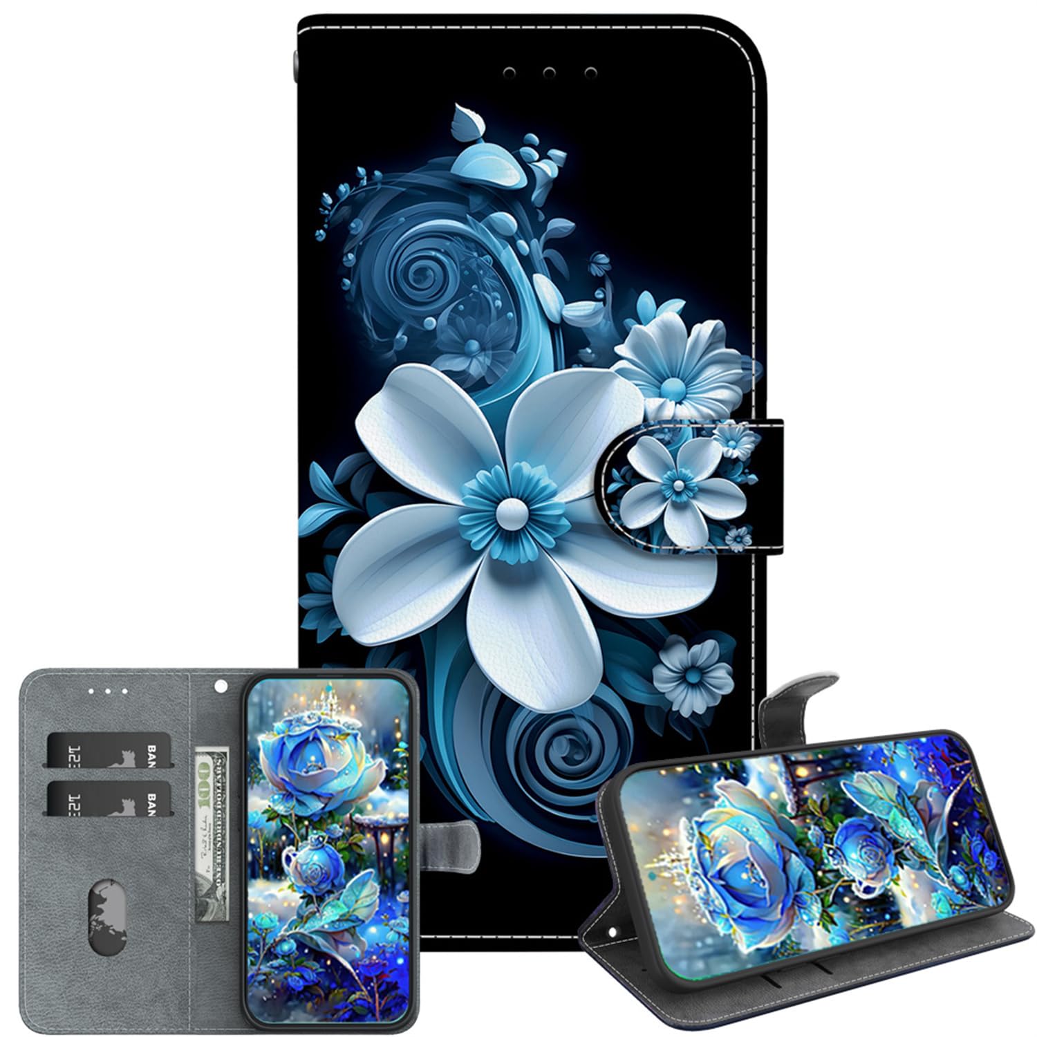 For Sony Xperia 1 V 5G Case,Crystal Texture Handmade Painted Wallet Case with Card Holder & Kickstand - Orchid