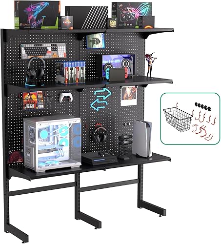 Miniatura 1 de DDB Gaming Pegboard Standing Shelf Units, Modular Pegboard and Shelf System with 15 Pieces Organizer Tool Holders