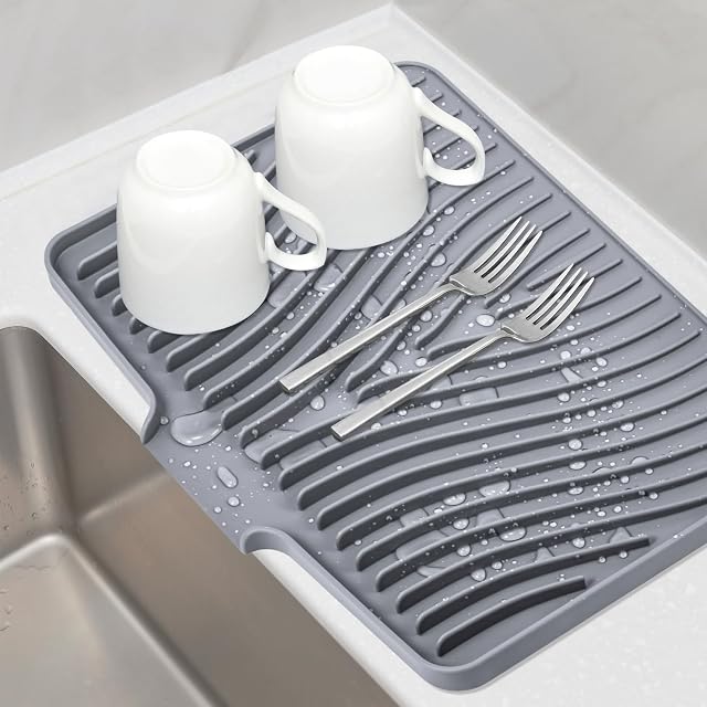 Silicone Dish Drying Mat Stone Drying Mat for Kitchen Counter with Built-In Drain Non-Slip Drain Pad with Built-in