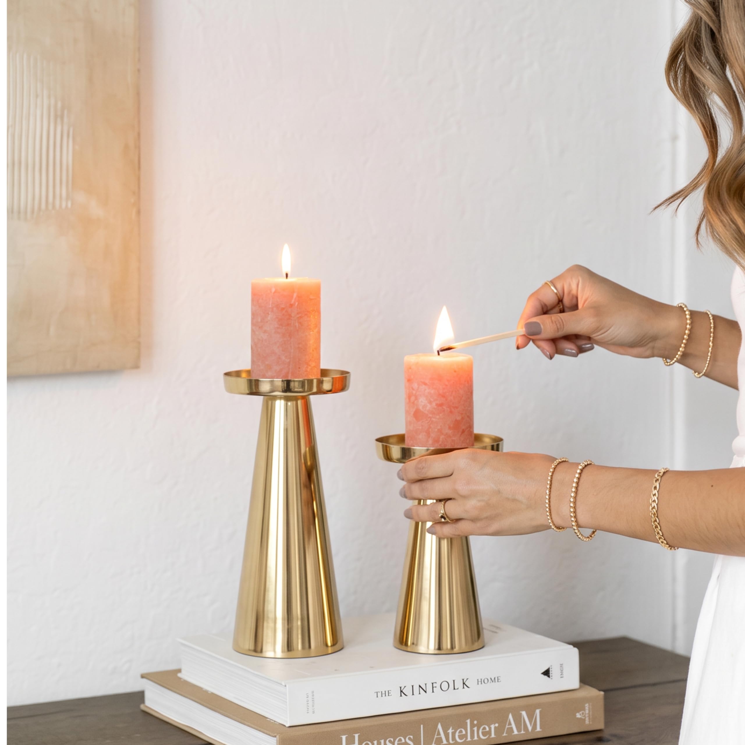 Behoma Metal Pillar Candle Holders - Set of 2 -6 Behoma Metal Pillar Candle Holders - Set of 2 -6