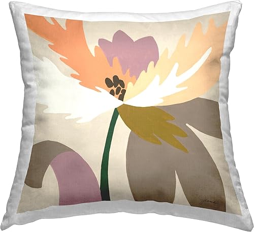 Stupell Industries Liz Jardine - Cojín moderno con diseño de flores de lirio naranja, 18 x 18 pulgadas, color beige