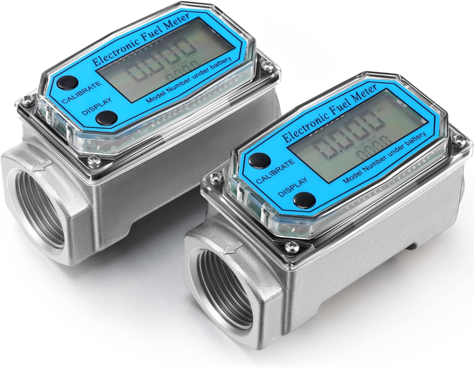 Xuhal 2 Pcs Digital Turbine Flow Meter Fuel Flow Meter Electronic Fuel Meter with Digital Display Gas Oil Fuel Flow Meter Water Flow Meter ±1% Accuracy for Measure Diesel Kerosene Gasolin (1 Inch)