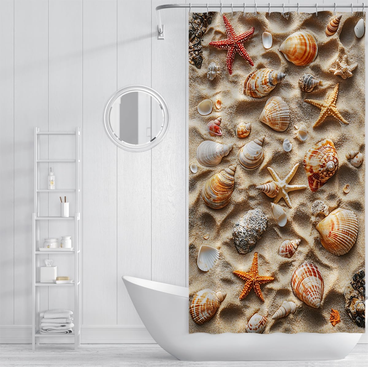 Cortina Ducha Conchas Costa océano para baño W200xL200 cm