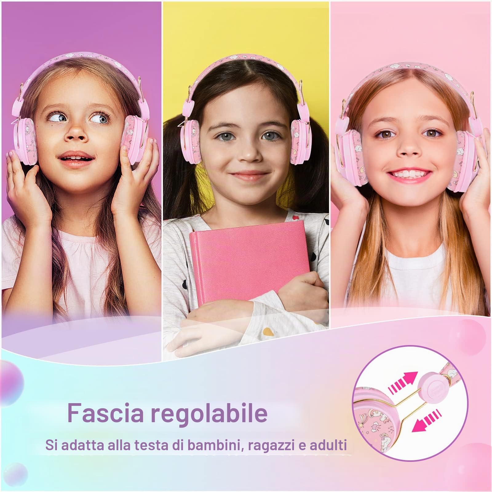 JYPS Cuffie Bambina, Cuffie Per Bambini Unicorno Con Filo e Microfono, Suono HD Stereo, Musica Bambino Headphones Over Ear Pieghevoli Per Ragazza, per Scuola/Tablet/PC