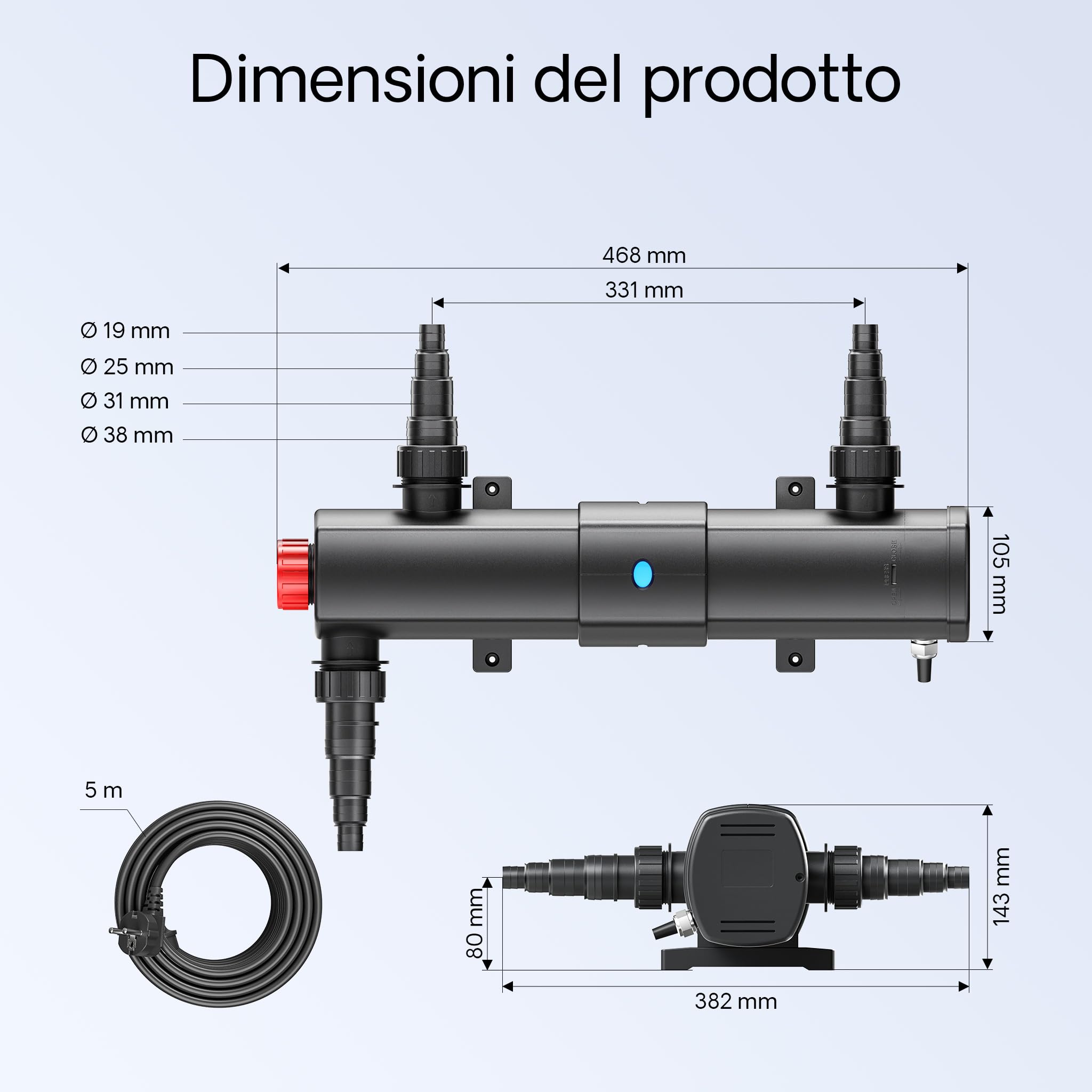 Set Filtro SunSun 60.000l Chiarificatore 18W Pompa NEO10000 80W