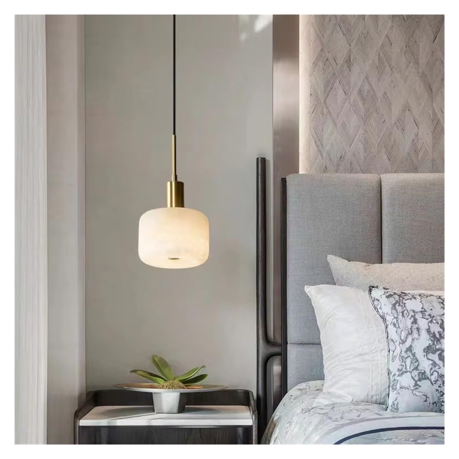 Jybnbbe 3Changeable Light Luxury Bedside Pendant Light Modern Minimalist Design Dining Table Bedroom Study Room Hotel Room Marble Copper Chandelier,-D12cm H11cm