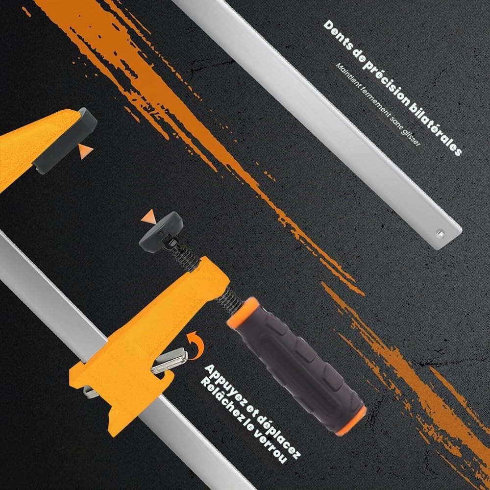 Lot de 4 Serre-joints, Largeur de Serrage 900mm, Profondeur de la mâchoire 60mm, Force de Serrage Maximale de 270kg, Ajustables et à Dégagement Rapide