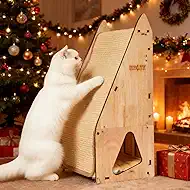 Enhanced Wood-Framed Cat Scratching Post: Large Sisal Cat Scratcher, Integrated Scratch Post Pad Condo Tunnel House. All-in-One Space Saver for Multi-Cat & Budget-Friendly Homes(24in)