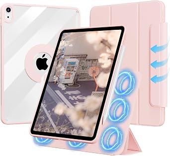 Case for iPad A16 11th/10th Generation 2025/2022, 11/10.9 Inch with Clasp, Smart Magnetic Detachable Multiple Stand Cover, Hard PC Clear Transparent Back Shell & Auto Sleep/Wake, Pink