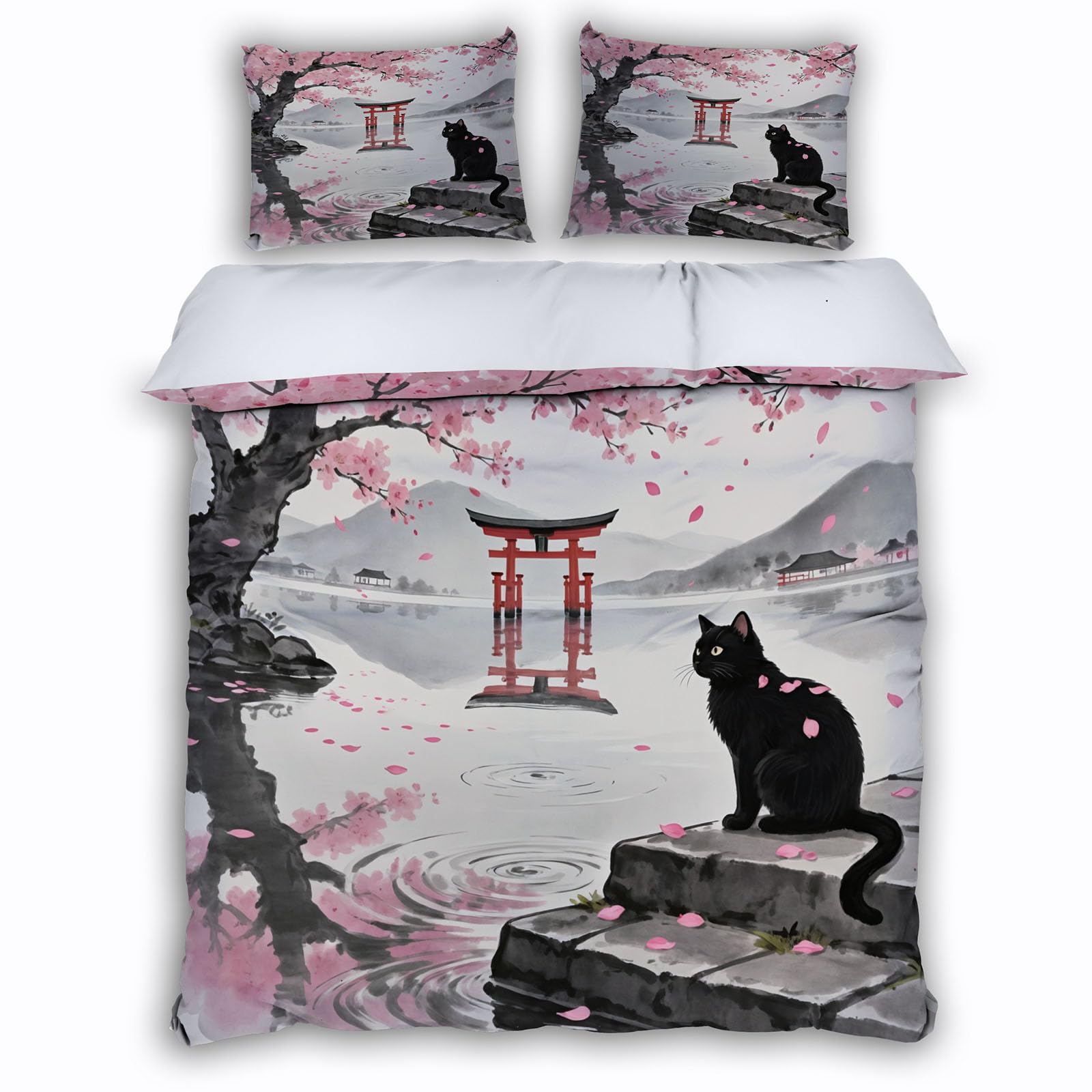 Housse de couette fleurs de cerisier 140x200cm zippée et anti-plis en microfibre douce