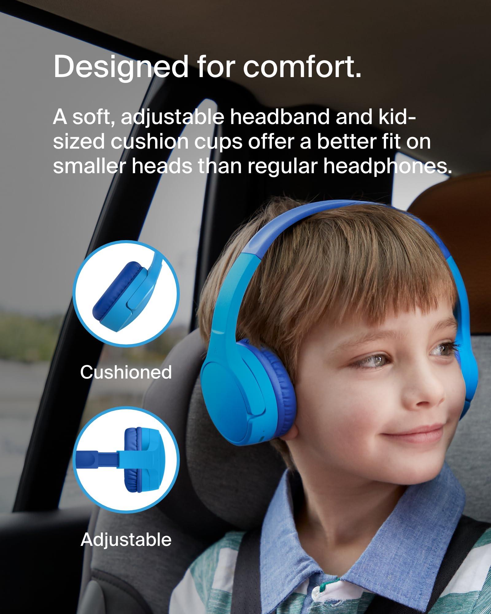 Belkin SoundForm Mini - Auriculares inalámbricos para niños con micrófono Integrado, 30 Horas de Tiempo de reproducción, calcomanías Divertidas y Funda, Auriculares sobre la Oreja para Aprendizaje en