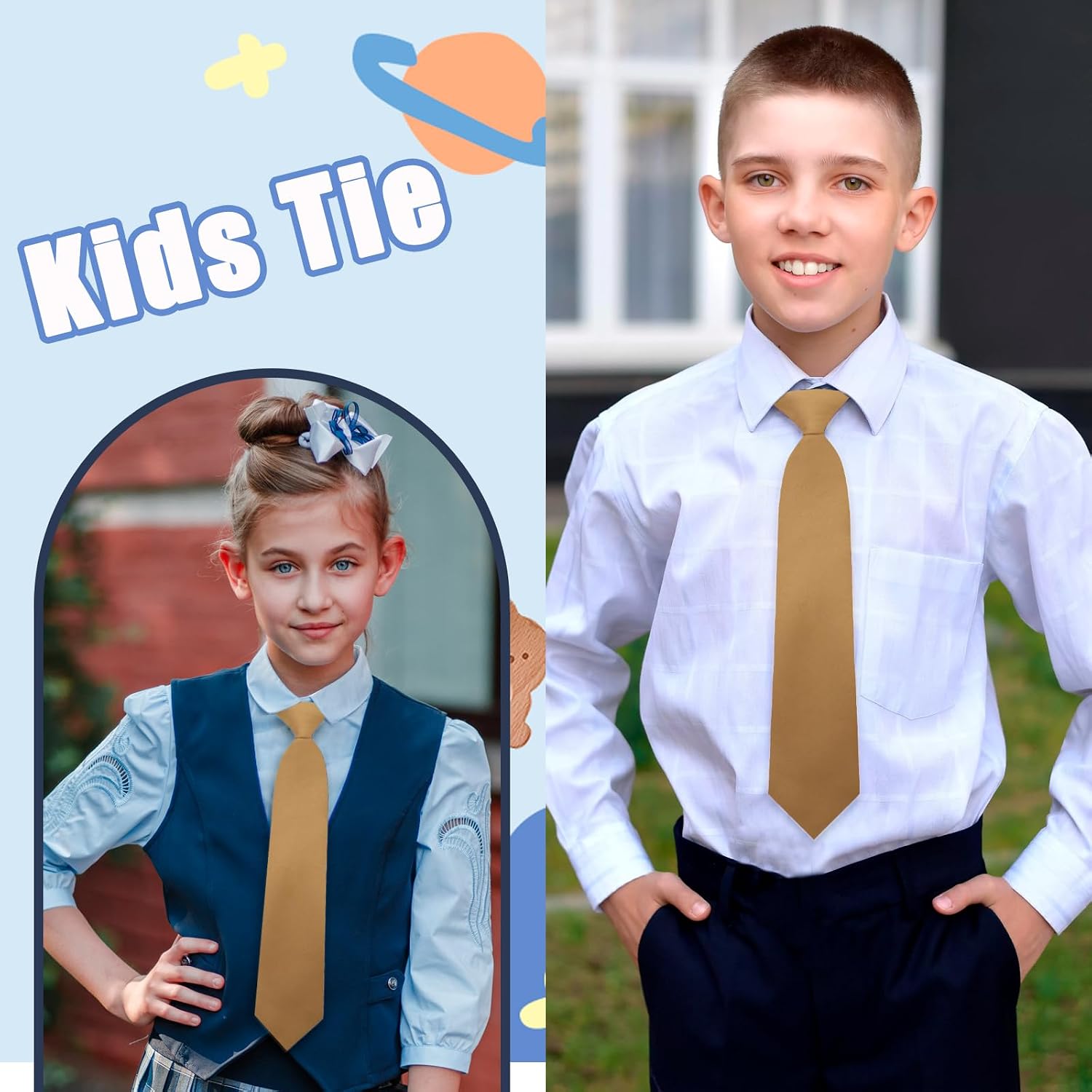 LJBFNN Boys Tie, Pre-tied Kids Tie for Boys Adjustable Boy Necktie for Wedding Graduation School Uniforms First Communion