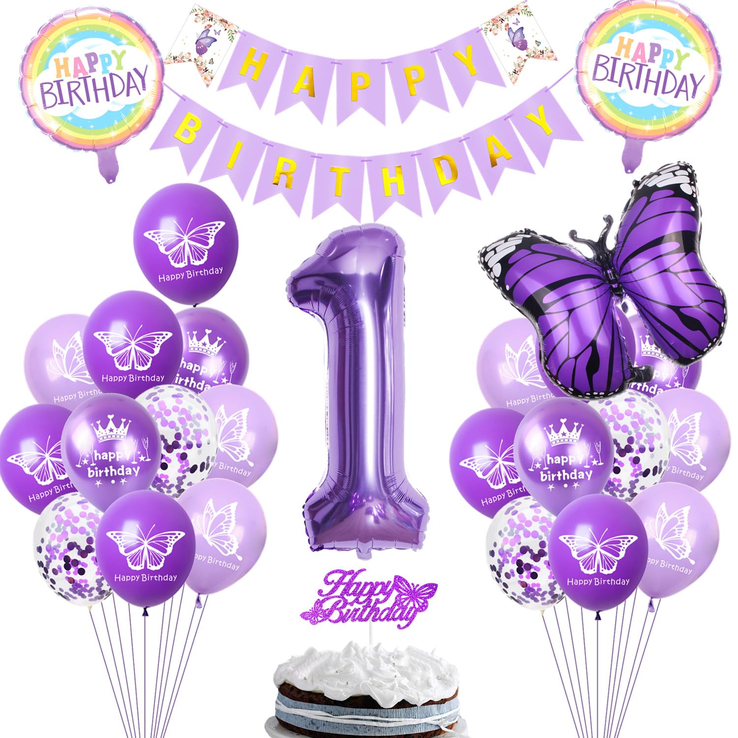 Verjaardagsdecoratie voor 8 jaar, vlinder, kleurrijk, cijfer 8, ballon, roze, meisjesballon, 8e verjaardag, meisjes, voor kinderen, verjaardagsfeest, vlinder