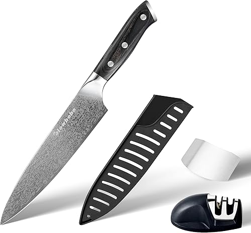 Cuchillo de chef de 8 pulgadas 5Cr15MoV de acero de alto carbono, cuchillo de cocina profesional, hoja afilada con mango de madera de color natural