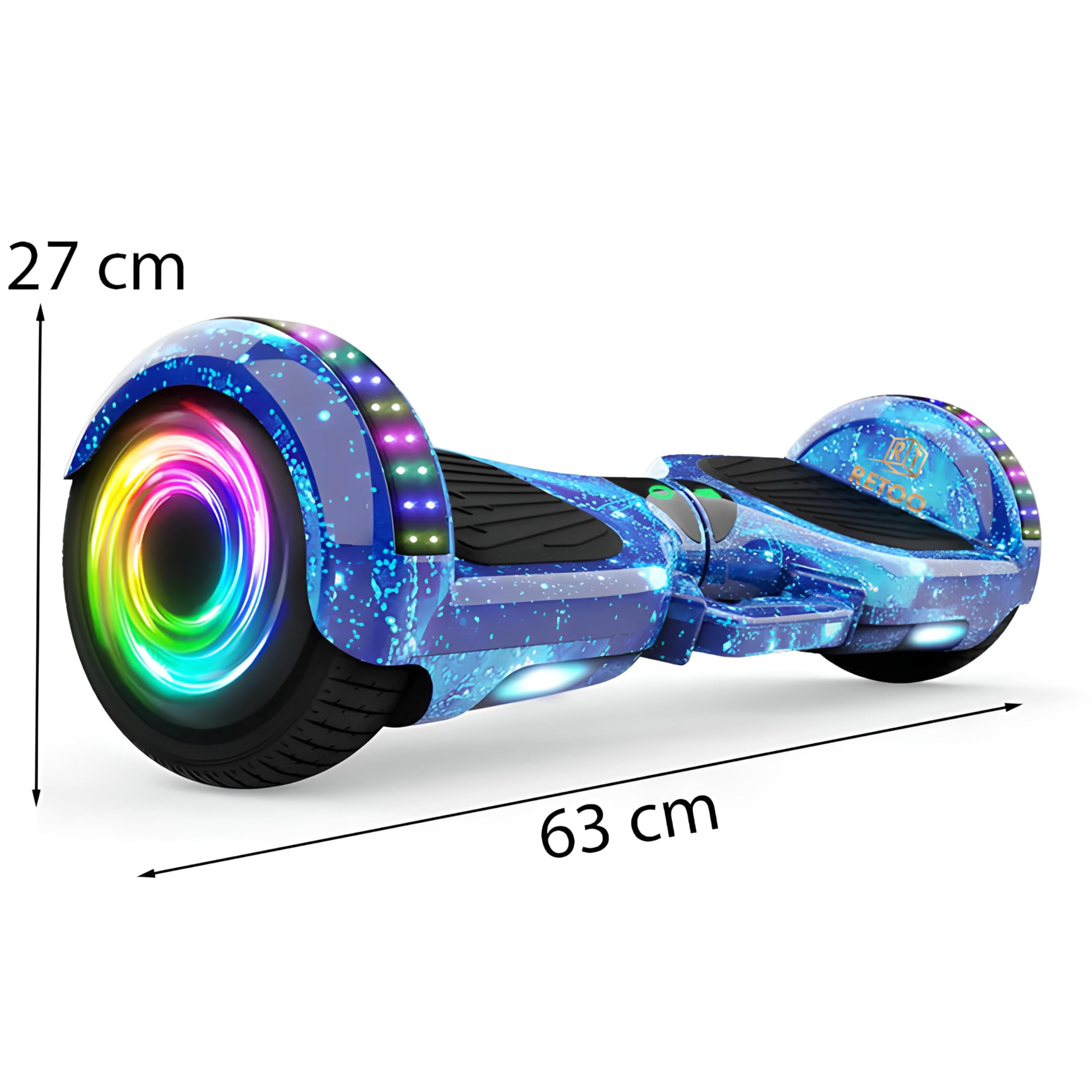 Retoo Hoverboard 10 Zoll mit Bluetooth & LED – Self Balance Elektro Scooter mit 2×250W Motor, Lautsprecher & Hoverkart kompatibel, inkl. Schutzset für Kinder & Erwachsene