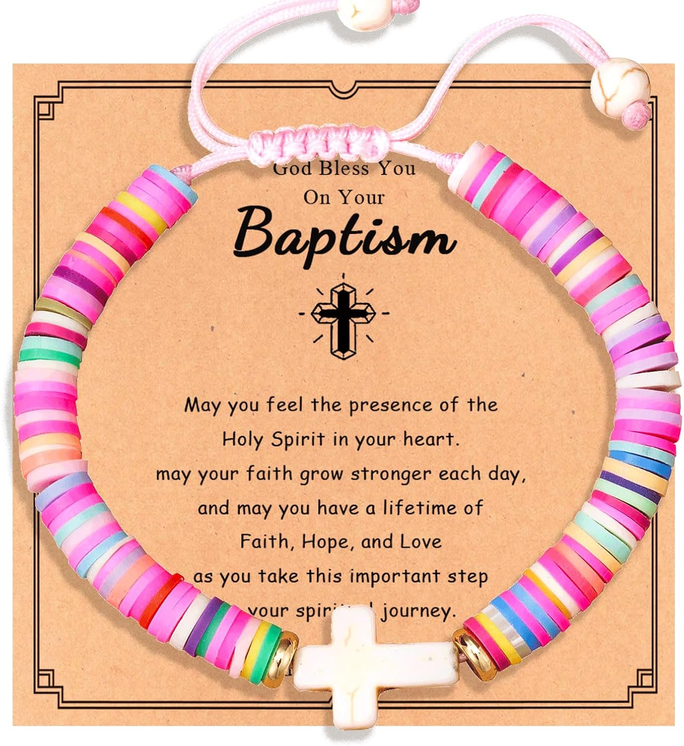Adjustable Cross Bracelet for Girls, Baptism Easter Confirmation First Communion Gifts for Girls