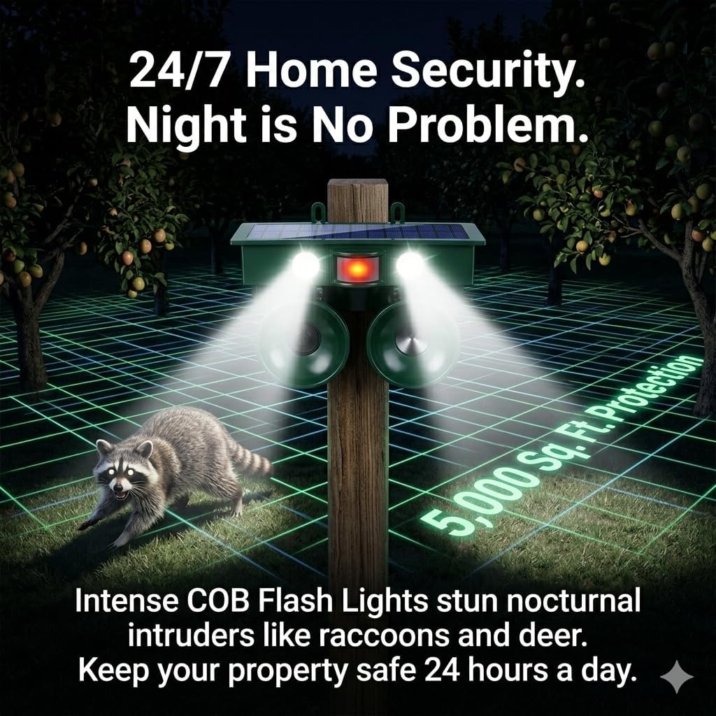 2026 Solar Ultrasonic Bird Repellent Devices Outdoor Woodpecker Deterrent for House Pigeon Goose Repellent with Motion-Sensor&Flash Light,IP65 Waterproof Bird Scare Devices for Balcony Porch Patio