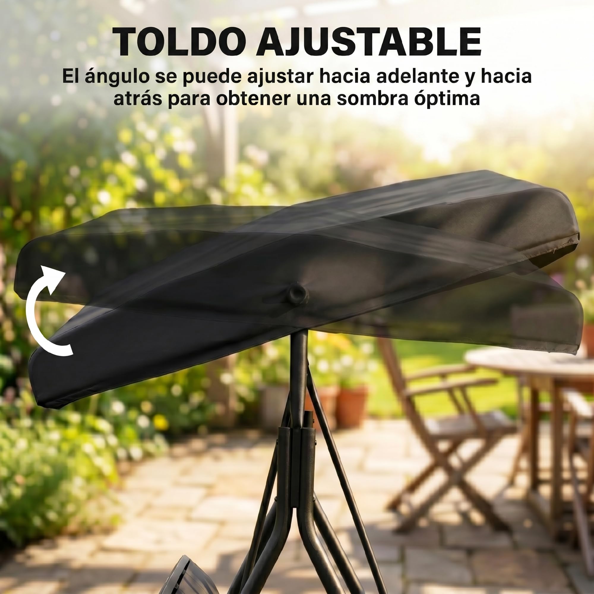 Outsunny Columpio de Jardín Exterior de 3 Plazas con Toldo Reclinable, Balancín de Jardín Exterior con Respaldo Transpirable y Marco de Acero, para Terraza Balcón, 175x118x159 cm, Negro