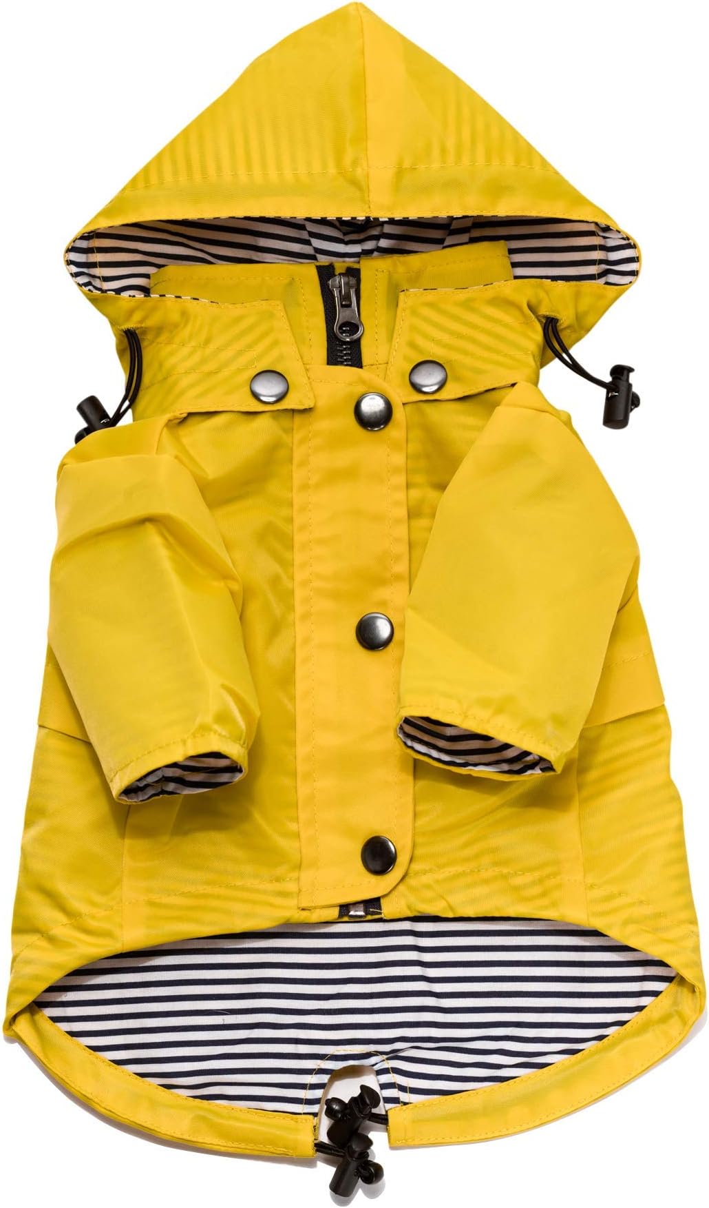 Yellow Zip Up Dog Raincoat with Reflective Buttons, Pockets, Rain/Water Resistant, Adjustable Drawstring, & Removable Hood - Size XS to XXL Available - Stylish Premium Dog Raincoats by Ellie (XS)