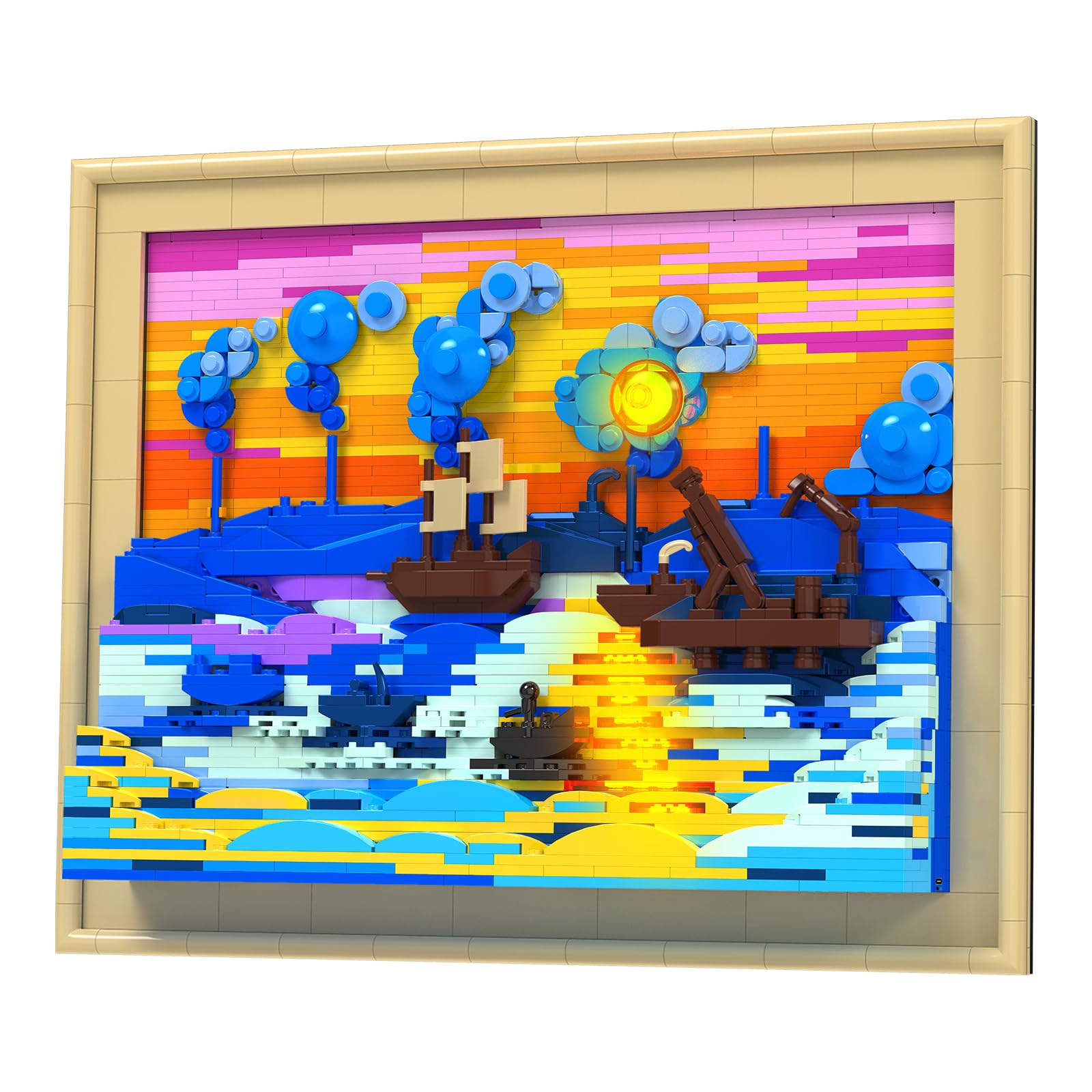 Brihappen Impression Sunrise Building Set including Light for Adults Boys Girls Van Gogh Painting Wall Art Building Blocks Model