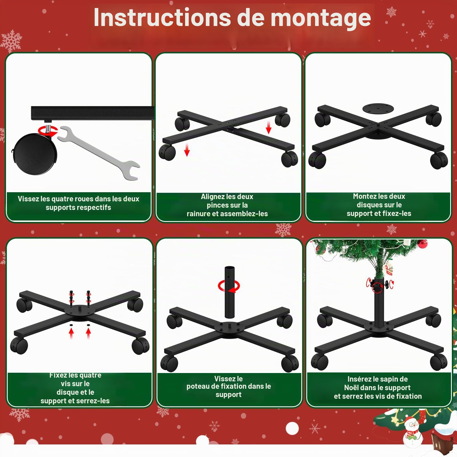 Support de Sapin de Noël avec Roulettes en Caoutchouc ,Pliable,En métal,Base amovible du sapin de Noël,Pour Sapin de Noël Artificiel (40 cm, Ø 2,4 cm)
