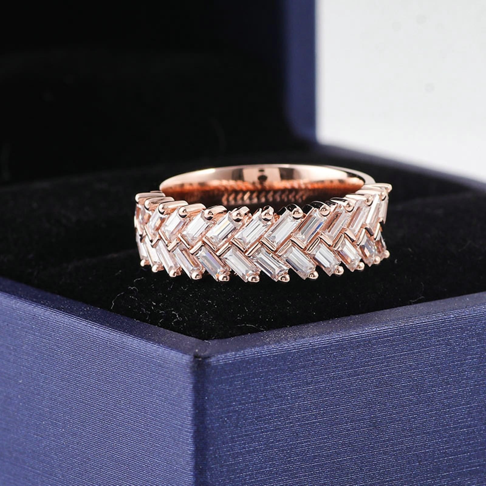 Alliance Moissanite Veritable Anillo Dee Rose 9 quilates con Moissanite de forma rectangular talla tía para hermana día de la madre joyería