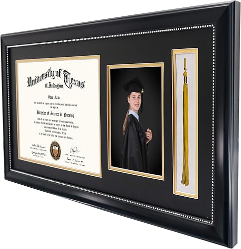 Miniatura 3 de GraduationMall Marco de diploma negro de 11 x 22 pulgadas con soporte de borla e imagen para certificado de 8.5 x 11 pulgadas, foto de 5 x 7