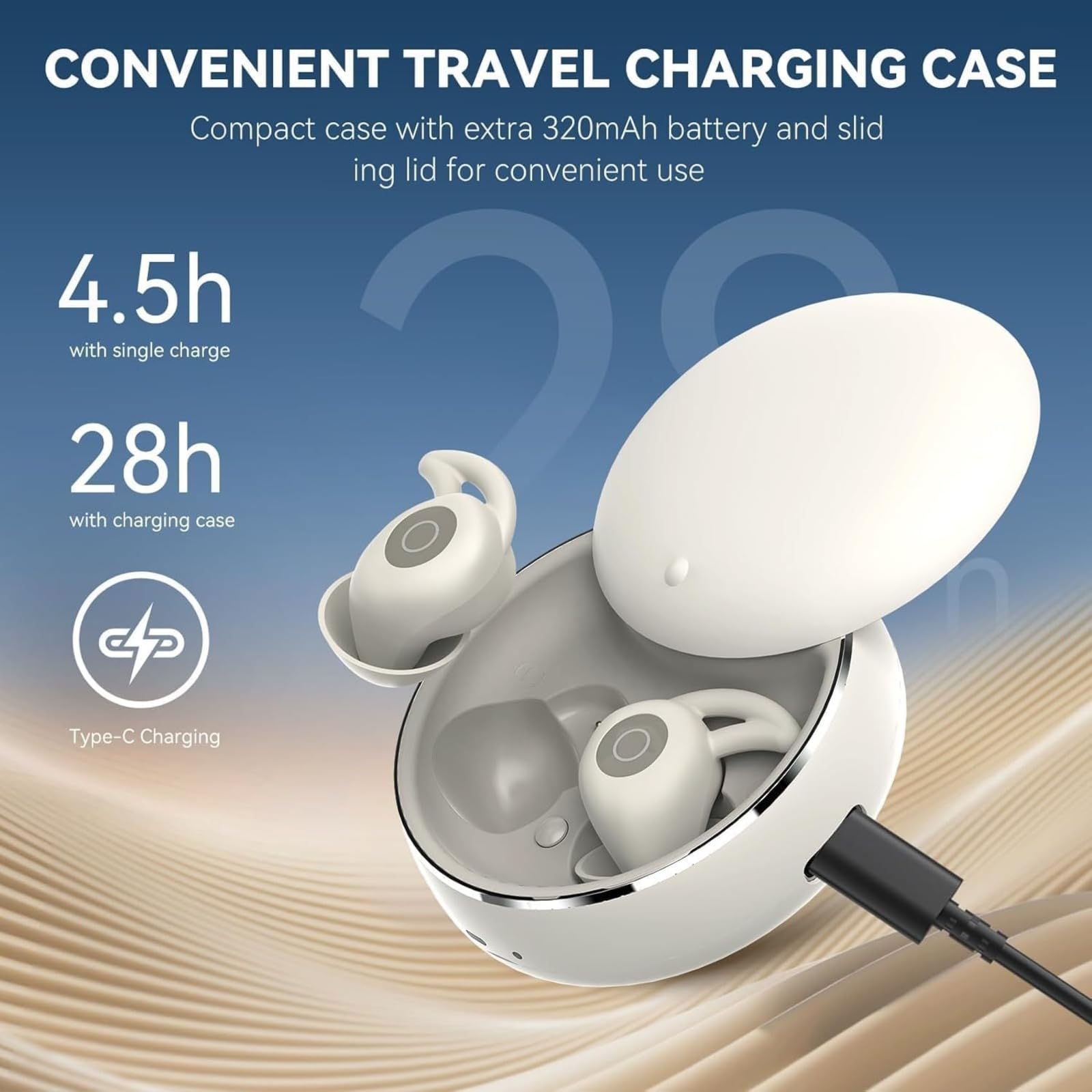 Auriculares con ajuste a prueba de sudor, cancelación de ruido, batería de 28 horas, para deportes, viajes y comodidad para dormir