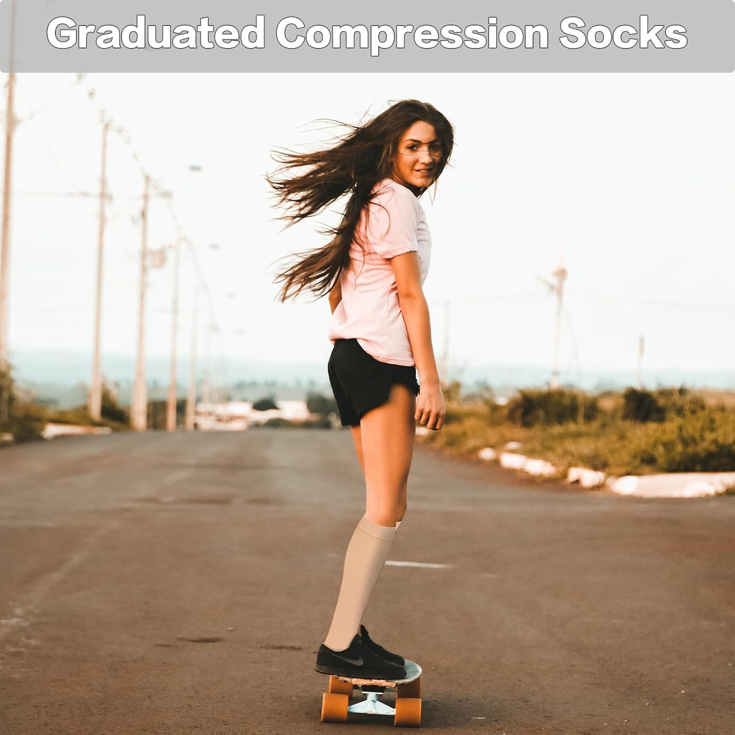 Ktinnead Compression Socks for Women and men 20-30 mmhg, Knee High Graduated Compression Stockings, Opaque, Open Toe, Unisex, Beige, Medium - Image 2