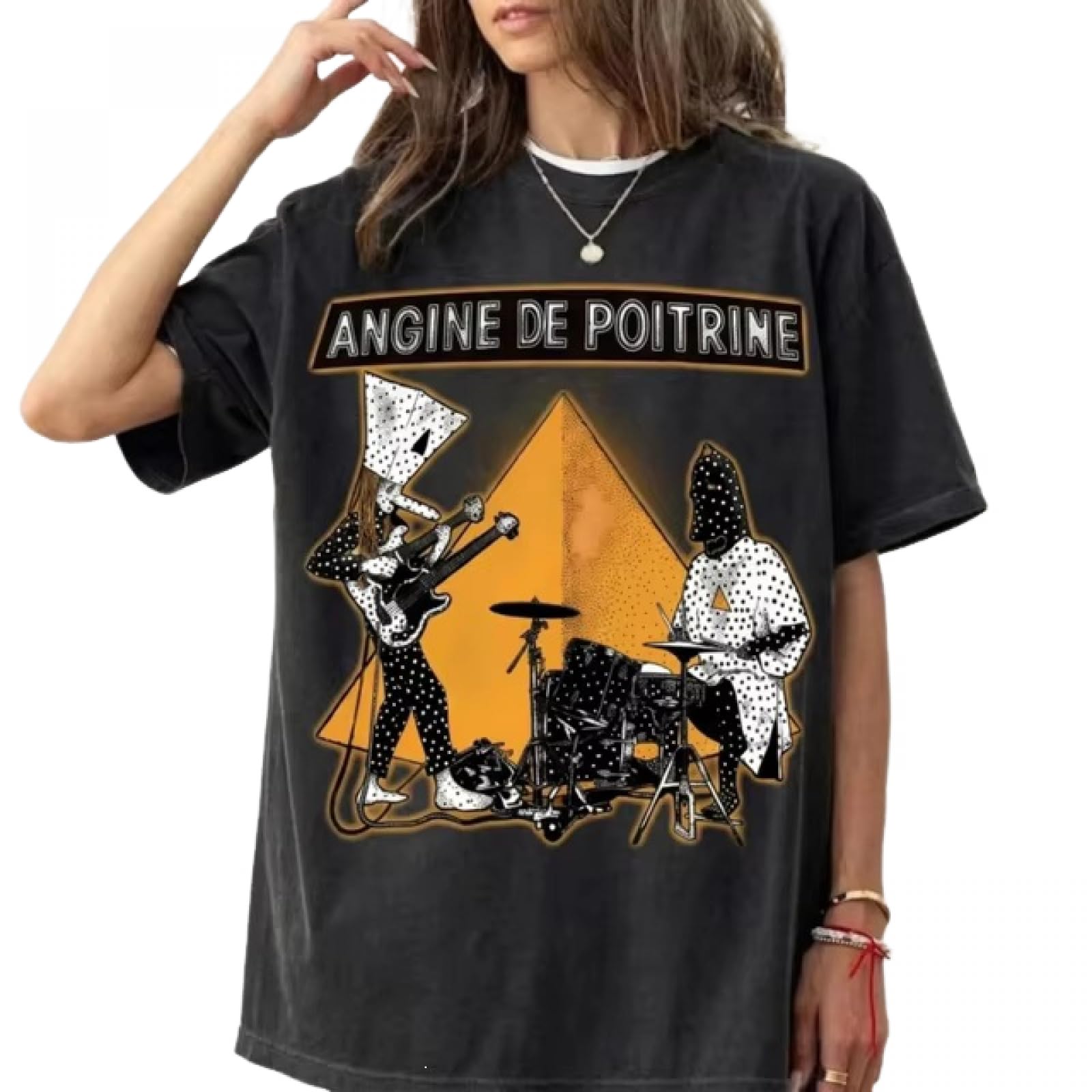 Cuttee Unisex Grey Angine De Poitrine Rock Band T-Shirt, Vintage Washed Concert Graphic Tee, Music Fan Gift Casual Top-||3X_l