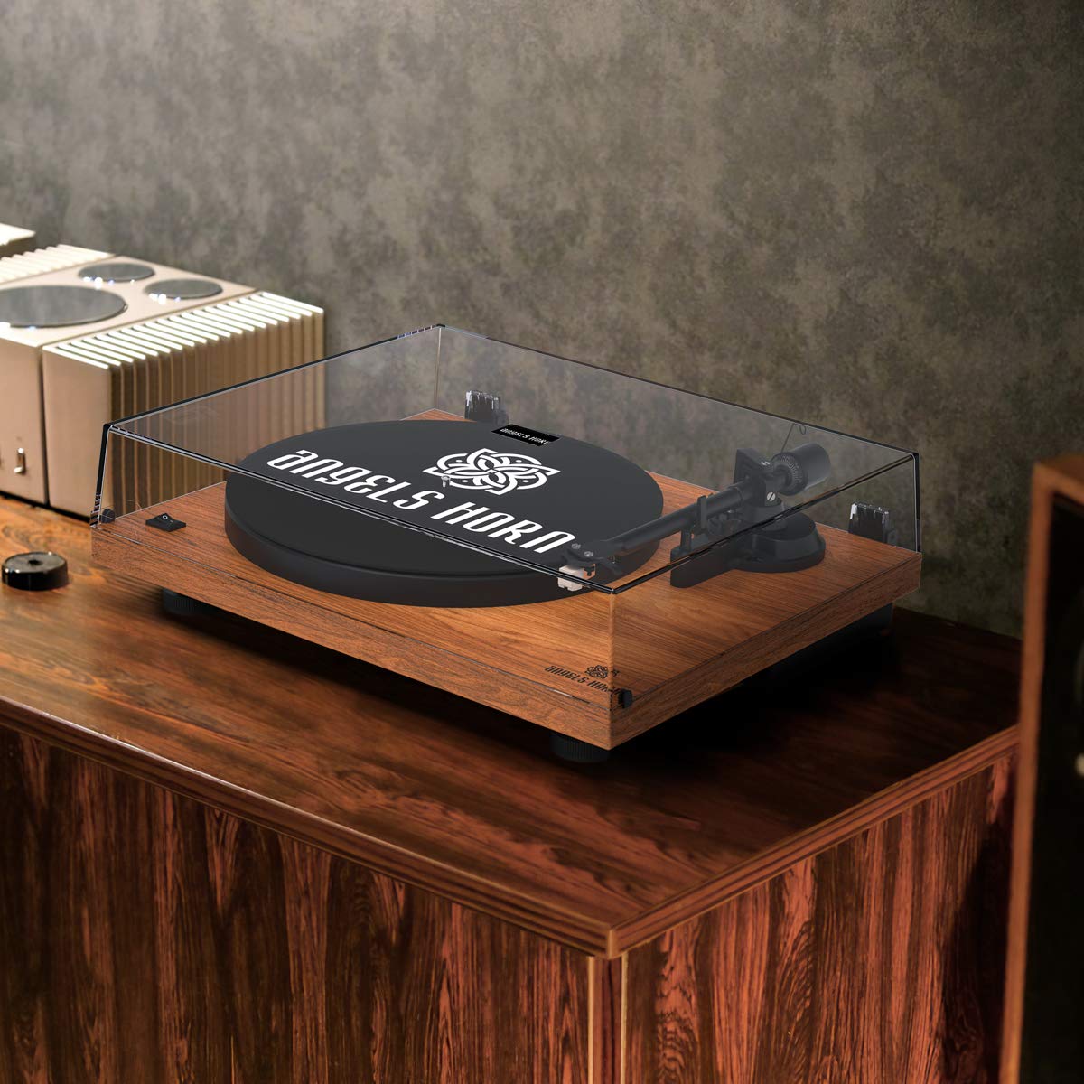 ANGELS HORN Turntable, Vinyl Record Player, Builtin Phono Preamp, Belt
