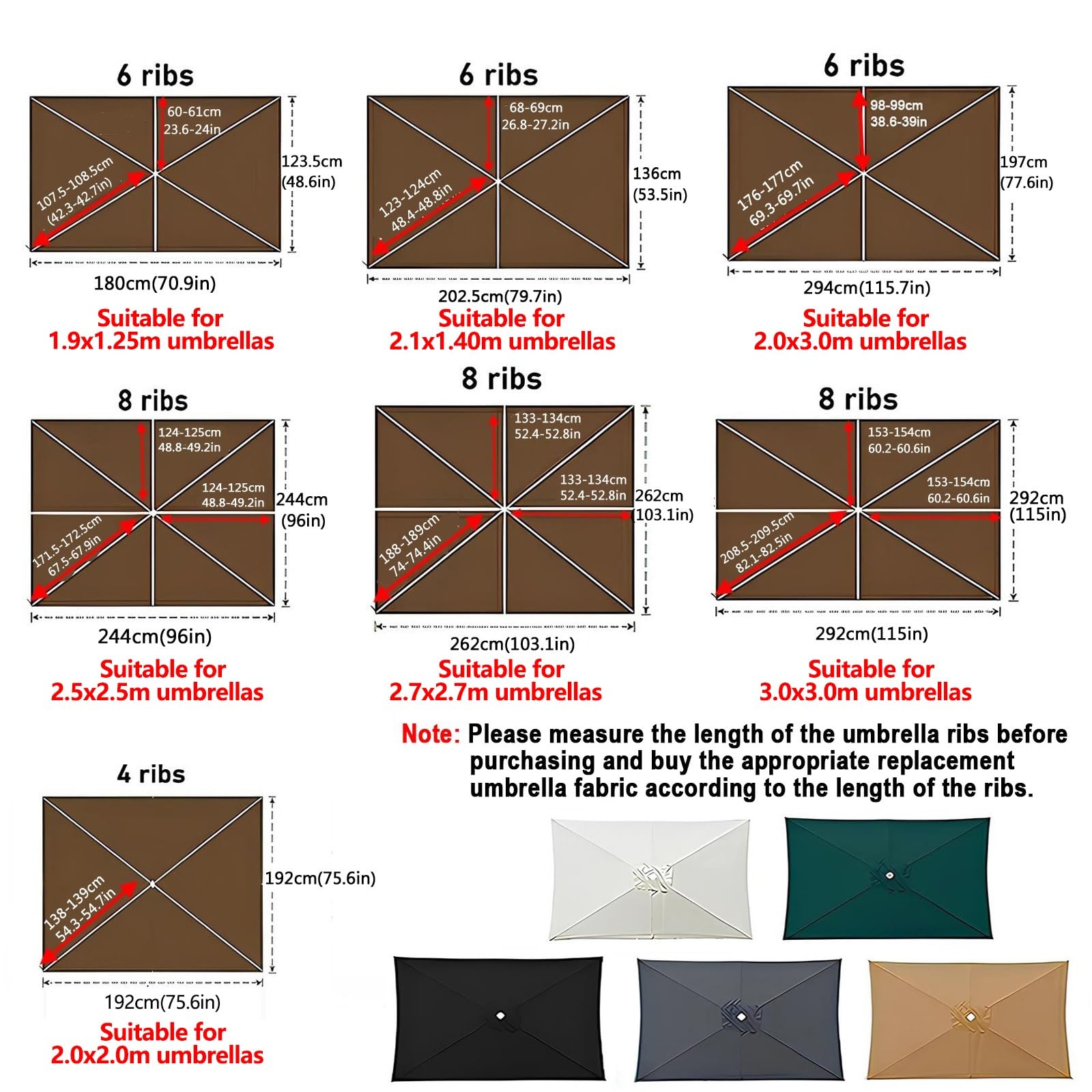 Telo di Ricambio per Ombrellone, Copertura Ombrellone Rettangolare 3x2m a 4/6/8 Stecche, Telo Parasole di Ricambio in Poliestere, Impermeabile e Protezione UV50+ per Giardino(Grey,2.1x1.40m)