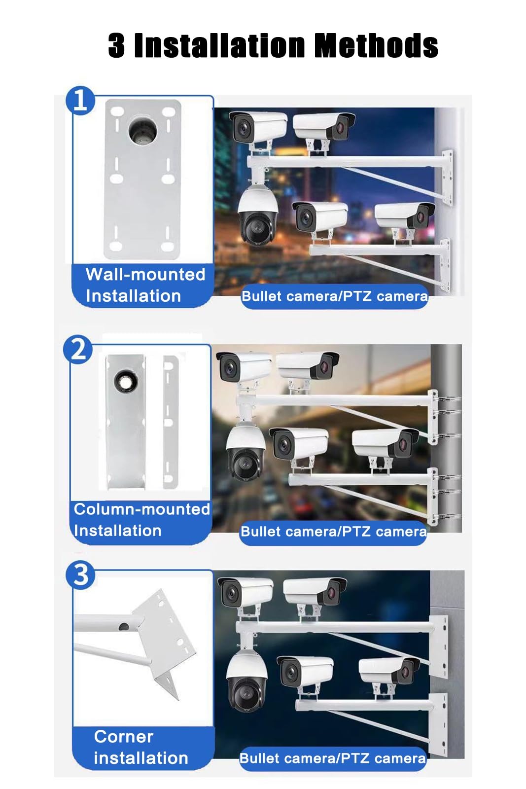Staffa Telecamera Sicurezza Supporto per telecamera di sicurezza a parete, palo di sorveglianza in metallo antivento e antipioggia, supporto universale robusto per esterni(Single-gun corner mount)