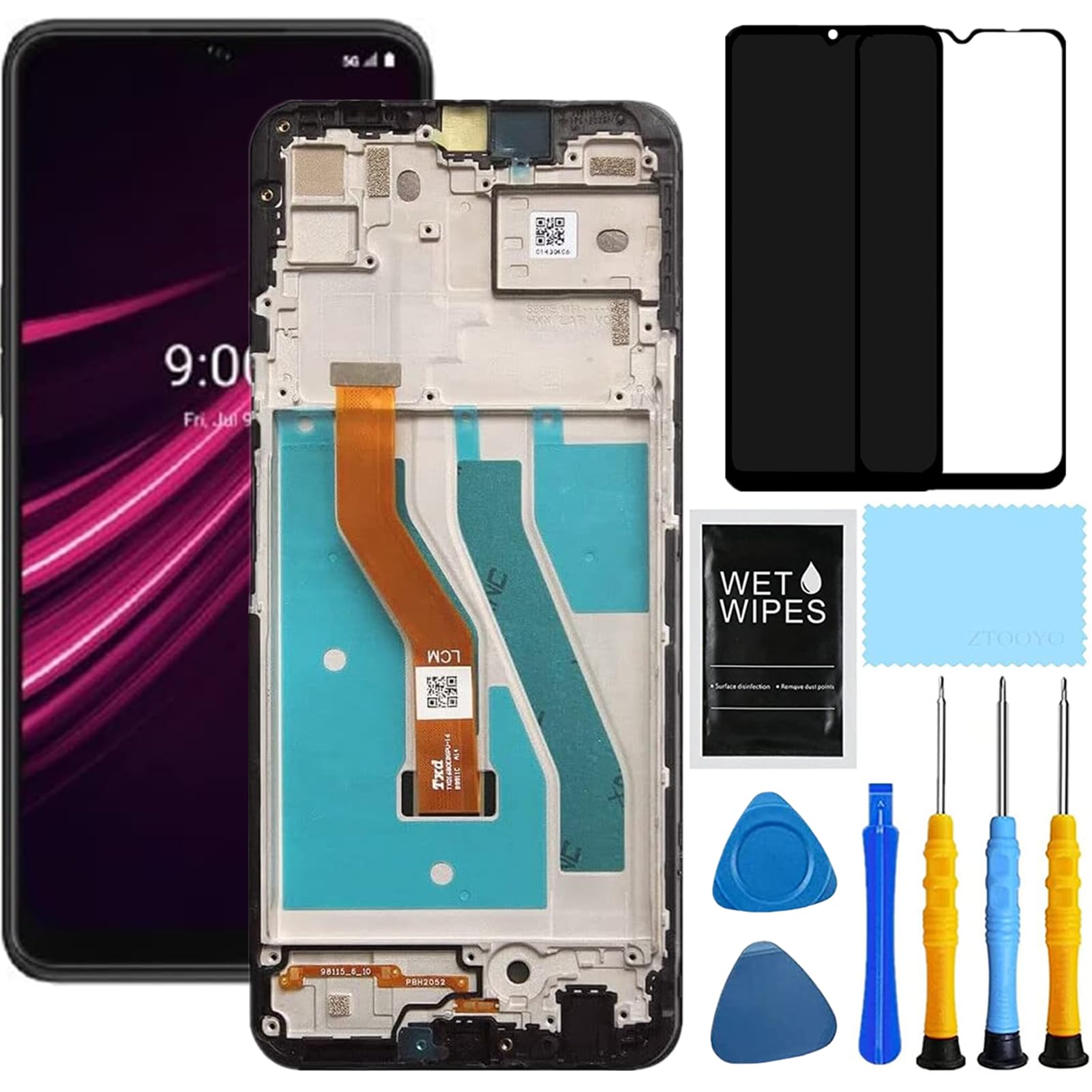 for T-Mobile Revvl V Plus 5G Screen Replacement with Frame kit for Revvl V+ Plus LCD Display digitizer Touch Screen Assembly with Repair Part Tools 6.8 inch