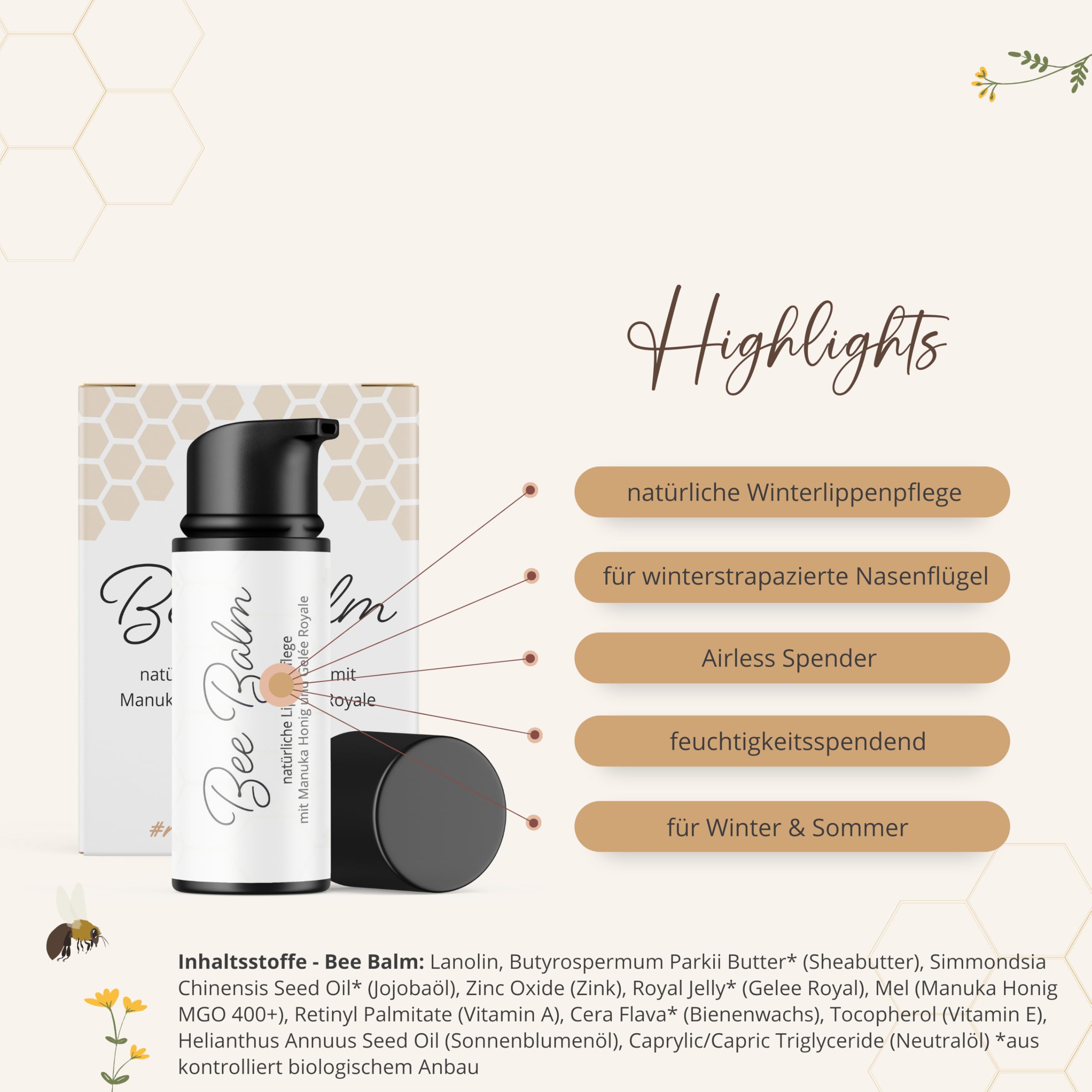 bedrop | Winter Care Set | Bee Balm, Propolis Kapseln, Royale Lotion, Manuka Honig 140g & Manuka Anis Spray für das Wohlbefinden